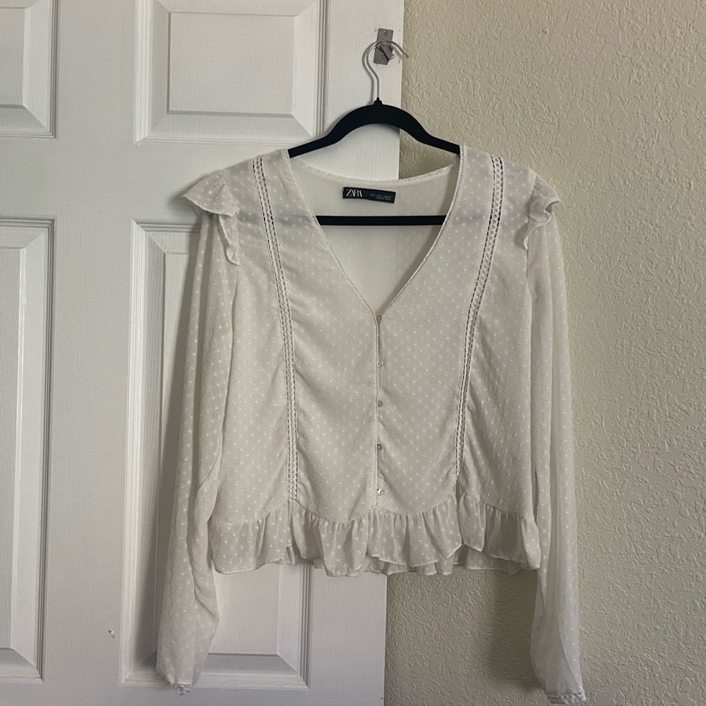 Zara white ruffled blouse